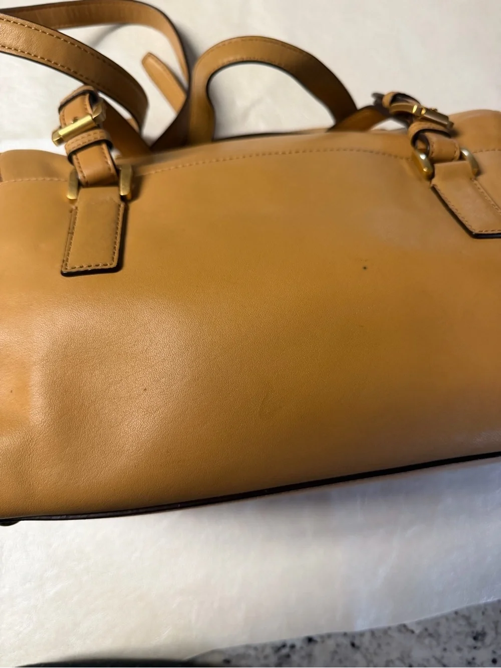 Michael Kors Camel Leather Satchel with Gold Hardware